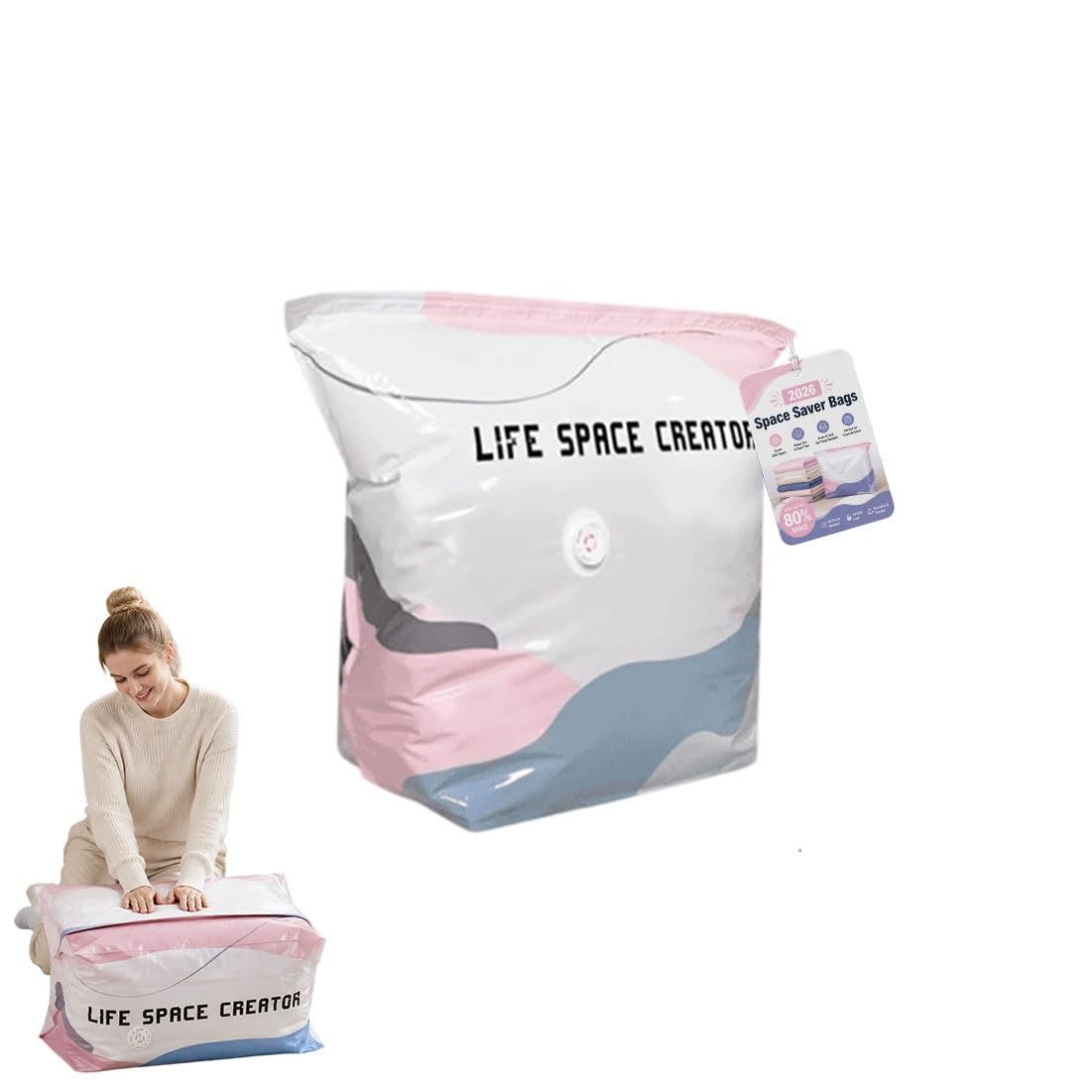 Qcdzsw 1Pcs No-Pump Vacuum Storage Bags,Upgrade Large Storage Compression Bags Press & Seal, Cube Compression Space Saver Bags,For Clothes,Bedding Comforters(,S)