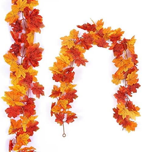 AFOHOME 2 Pack Fall Garland Maple Leaf 5.7FT Hanging Vine Garland Artificial Autumn Foliage Garland for Home Wedding Fireplace Party Thanksgiving Day Christmas Decorations