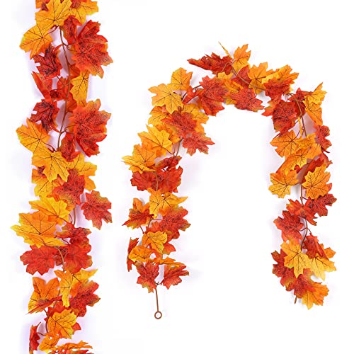 Afohome 2 Pack Fall Garland Maple Leaf 5.7Ft Hanging Vine Garland Artificial Autumn Foliage Garland For Home Wedding Fireplace Party Thanksgiving Day Christmas Decorations #TOP3