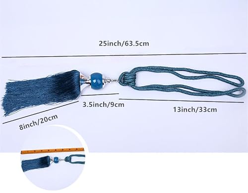 2 Pair 25 inch Beaded Tassels Curtain Tiebacks Rope Holdbacks for Thick Curtains or Screens,Curtain Tie Backs 4pack for Curtains,Turquoise Blue Curtain Tiebacks for Home Bedroom,Office,School Decor