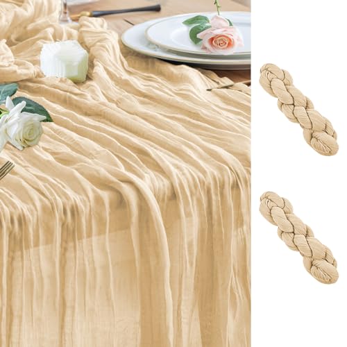Wokceer Cheesecloth Table Runner Sand 10FT Boho Gauze Runner, 2 Pack