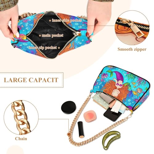 Cute Underwater Mermaid Blue Ladies Shoulder Bag Floral for Women Classic Purse Hobo Totes Aesthetic Clutch Handbags Zipper Closure4