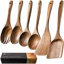 Wooden Spoons for Cooking, Nonstick Cooking Utensil Set with 6 Piece Acacia Wooden Spatulas and Spoons for Cooking, Terrific for Everyday Kitchen Tasks