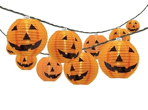 LP Divertissements Lot de 3 - Guirlande Lumineuse 10 lampions citrouilles Orange LED's 1. 8m