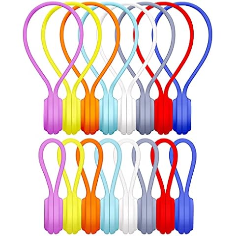 OneLeaf Reusable Silicone Magnetic Cable Ties for Cord Management, 16Pcs Magnetic Cable Ties for Bundling and Organizing, Colorful Silicone Twist Ties for Cable Organizer, 2 Sizes & 8 Colors Cover