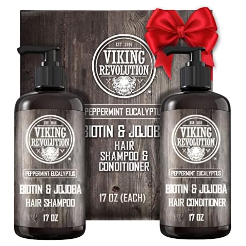Viking Revolution Biotin Mens Shampoo and Conditioner Set - Eucalyptus Shampoo and Conditioner Set with Jojoba Oil and Mint Oil - Peppermint Oil Hair Conditioner for Men (17 Oz) Cover