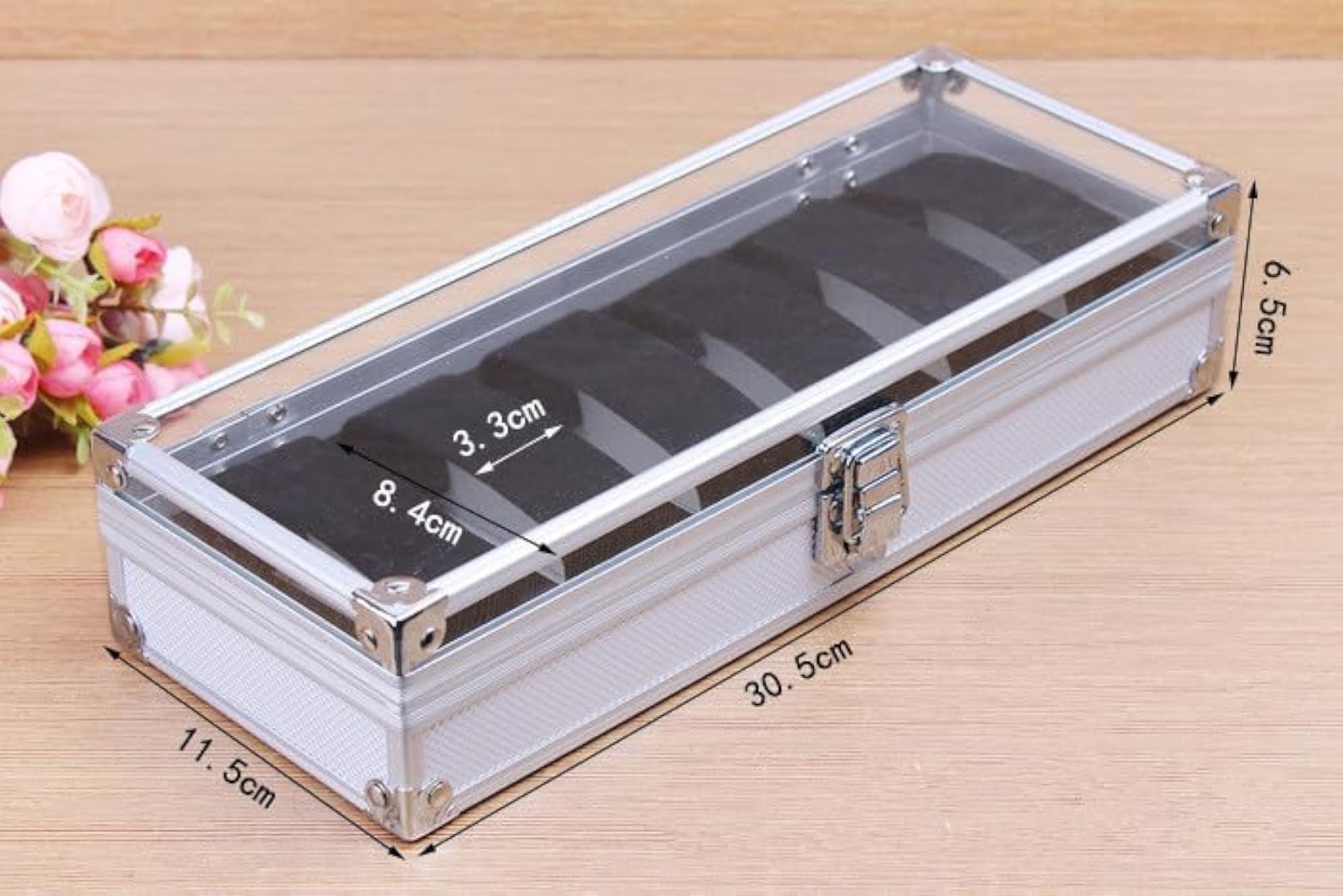 6 Slot Watch Case Box Organizer with Transparent Glass Lid