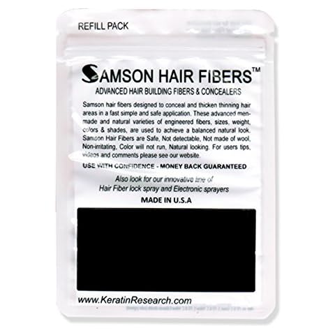 Samson Hair Building Fibers Refill Compatible with Toppik and other Top Brands Hair Loss Concealer for Thinning Hair 100% Undetectable Natural Formula Made in USA (BLACK 25gr Refill) Cover