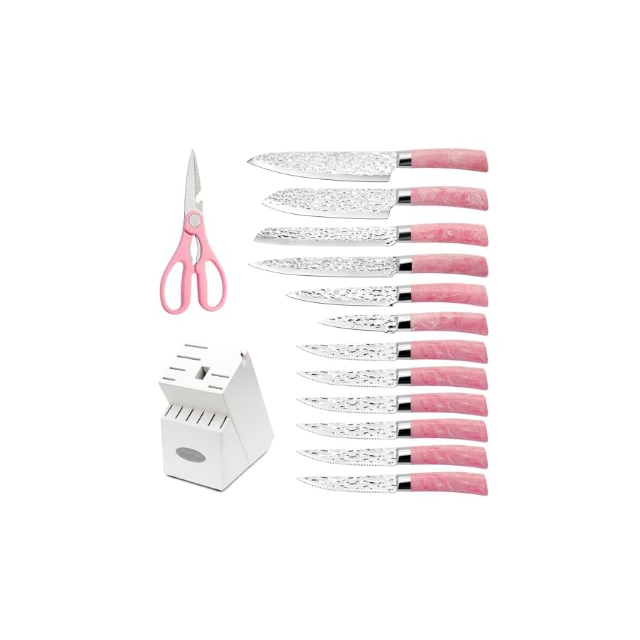 Kitchen Knife Set Non Stick Knives with Wood Storage, Serrated Steak Knife, Chef Knife, Scissors with Built-in Sharpener, 14Pcs Ultra-Sharp Cutlery Block Sets for Home & Pro Use Best Gift