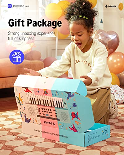 Image of Donner 32 Key Keyboard Piano, DEK-32A Mini Electric Keyboard for Beginners, Small Portable Electric Piano with LED Light Keyboard Teaching Mode, White