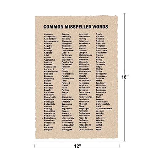 Image of Commonly Misspelled Words Poster Writing Spelling For Elementary Middle Or High School Classroom Cool Wall Art Print Poster 12x18