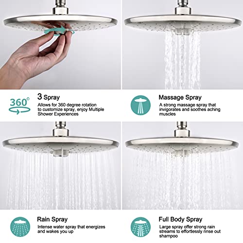 Image of SR SUN RISE 10 Inch Shower System Handheld Showerhead & Rain Shower Combo for Easy Reach 1.8 GPM Shower Faucets Sets Complete Shower Fixtures with Valve and Trim kit, Brushed Nickel