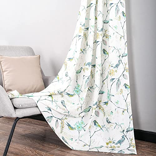 Leeva Tie Up Window Curtain, 1 Panel Birds Pattern Balloon Shade And 2 Pieces Farmhouse Style Bedroom Drapes & Curtains, Green #TOP11