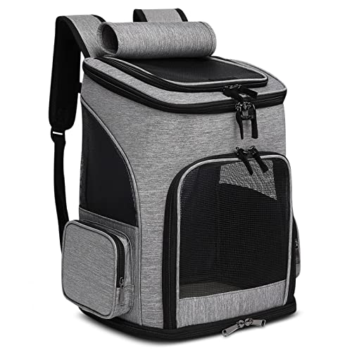 ALLSOPETS Mochila Gato, Mochila para Gatos y Perros Bolsa de Transporte Transpirable con Correa de Seguridad Interior + Tapete de Doble Cara para Gatos Perros pequeños Gris
