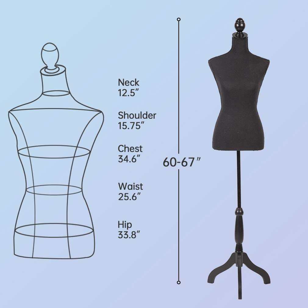Female Mannequin Torso Dress Form Manikin Body with Wooden Tripod Base