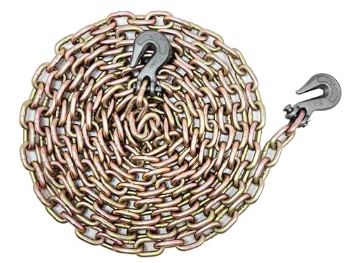 5/16 in. x 20 ft. Grade 70 Yellow Zinc Plated Steel Heavy Duty Tow Chain with Grab Hooks, 4700lbs, Truck Trailer Secure, Binder Chain, Made in USA