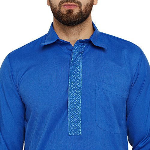Image of SOJANYA (Since 1958, Men's Royal Blue Cotton Blend Pathani Kurta & Salwar Set, Size: L(SJR-160-40)