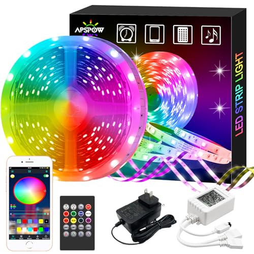APSPOW LED Strip Lights 100ft, Bluetooth and APP Control, Multicolor RGB Light Strips, Music Sync...