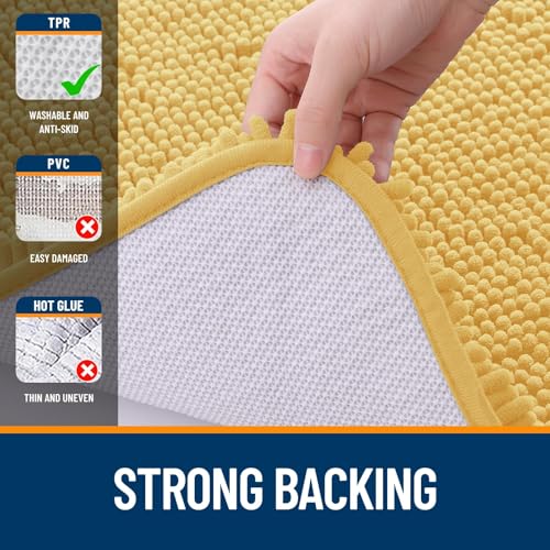 Image of OLANLY Bathroom Rugs Sets 2 Piece, Soft Absorbent Chenille Bath Mats and U-Shaped Contour Toilet Mat Area Rug Set, Machine Washable Bath Carpet, Home Decor Accessories(36 inchx24 inch+24 inchx20 inch, Yellow)
