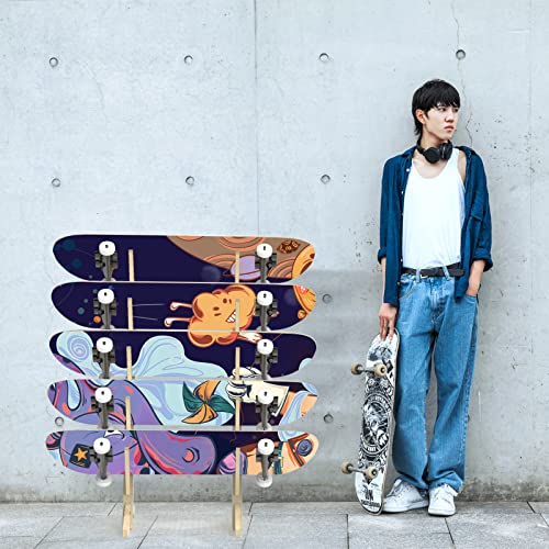 Free-Standing-Skateboard-Racks-Floor-Stand-5-Layer-Skateboard-HolderSnowboard-Storage-Rack-Wooden-Skateboard-Display-RackLongboard-Kids-Skateboard-Deck-Snowboard