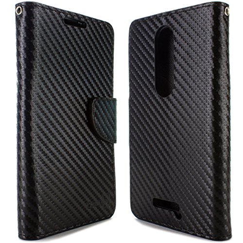 Motorola Droid Turbo 2 Case, Moto X Force Case, Bounce Case, CoverON Carryall Series Flip Folio Card Pouch Cover Strap Stand Wallet Case for Motorola Droid Turbo 2 Moto X Force Bounce Carbon Fiber
