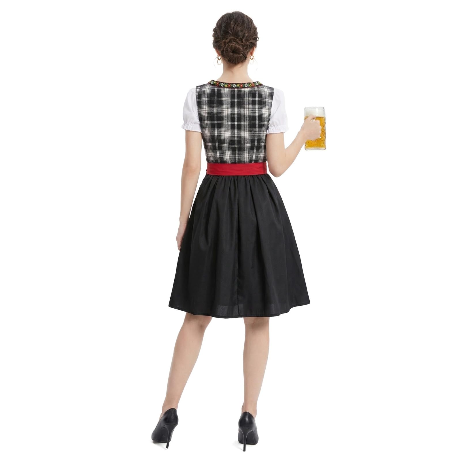 Saymany Oktoberfest Damen Outfit Midi Quadratischer Kragen Trachtenkleid Trachtenmode Trachtenrock Dirndl Kleid Trachten Einfarbige Dirndlkleid Dirndl Kleidung Mit Gürtel