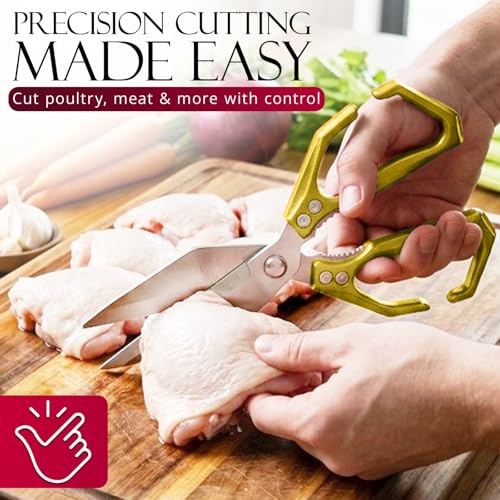 Heavy Duty Kitchen Scissors and Tongs Set - Professional 3CR13 Stainless Steel Meat Scissors Kitchen for Poultry & Bone - Sharp Kitchen Shears with Ergonomic Power Grip - Food Scissors (Golden) by AURAME - Used condition - Image 2