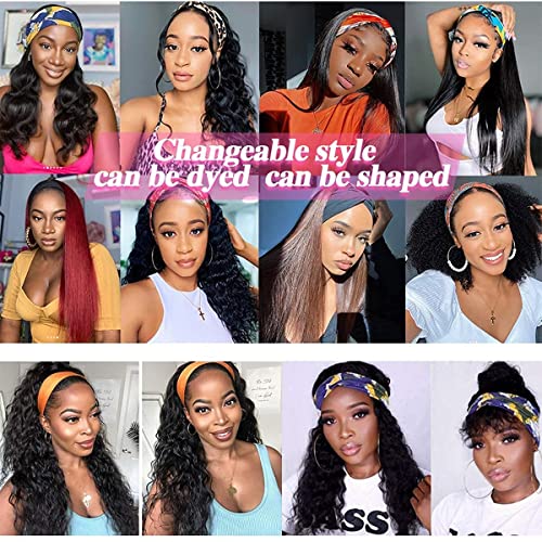 Image of Celiarita Headband Wig Human Hair Kinky Curly 24 inch None Lace Front Wig Human Hair Machine Made Wigs Glueless Curly Hair Headband Half Wigs for Black Women Natural Color