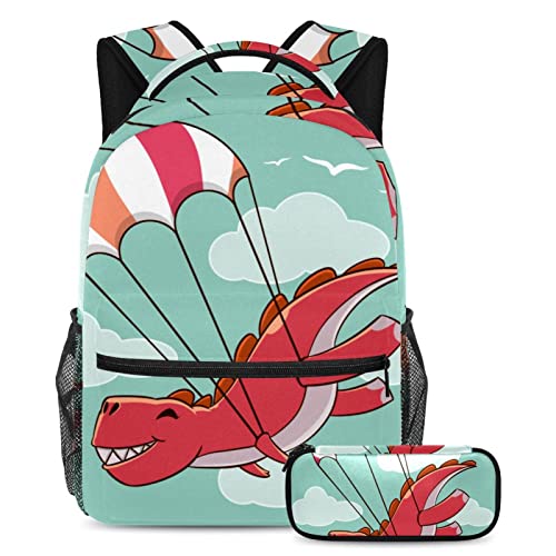 Sac à dos dinosaure parachutisme et trousse de 2 pièces pour écolier