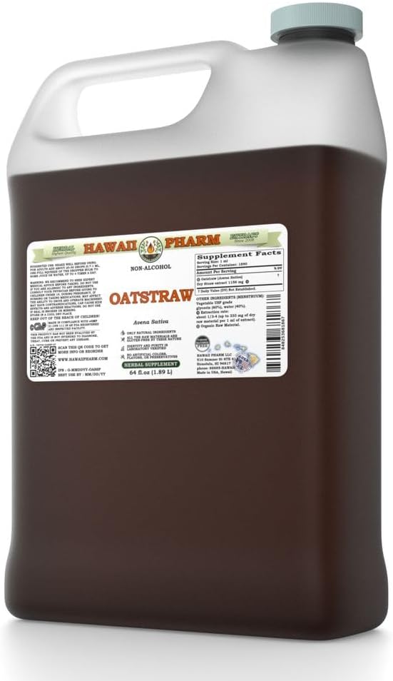 Hawaii Pharm Oat Straw Alcohol-Free Liquid Extract, Professional Grade, Small Batch Crafted Oats Straw (Avena Sativa) Dried Tops Glycerite Natural Herbal Supplement, 2x4 fl.oz