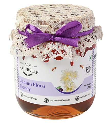 Image of Farm Naturelle Jamun Flower Wild Forest Honey 700g + 75g Extra |100% Pure Honey| Raw & Unfiltered|Unprocessed|Lab Tested Honey In Glass Jar with Extra Spoon