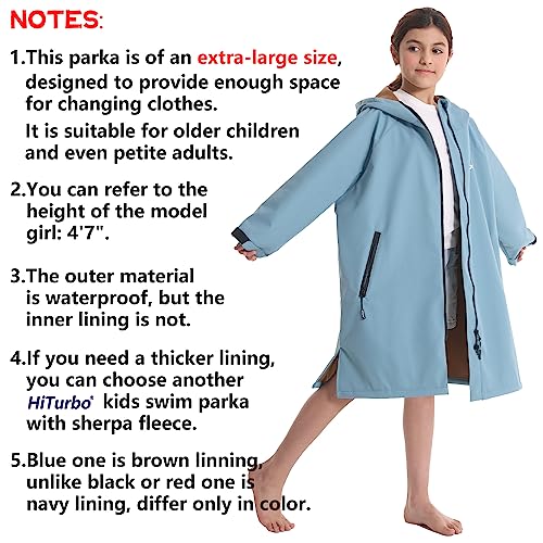 Hiturbo Kids Swim Parka: Waterproof Changing Robe - Oversized Swimming Coat - Hooded Surf Poncho - Fine Short Lining (6-13Y, Blue) #TOP6