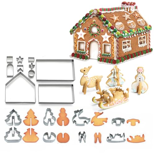 Bibettter 18 pz 3D torta di Natale casa di marzapane biscotti set (acciaio INOX), strumento di cottura stampi per biscotti, marzapane pupazzo di neve e albero di Natale slitta Elk forme