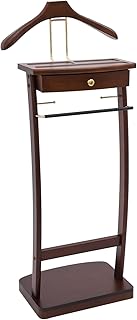 Suit Valet Stand Wood Valet Stand for Man, Wooden Clothing Valet Stand with Contour Hanger, Drawer, Trouser Bar, Tie Bar and Base, Mens Valet Stand for Entryway Office Living Room