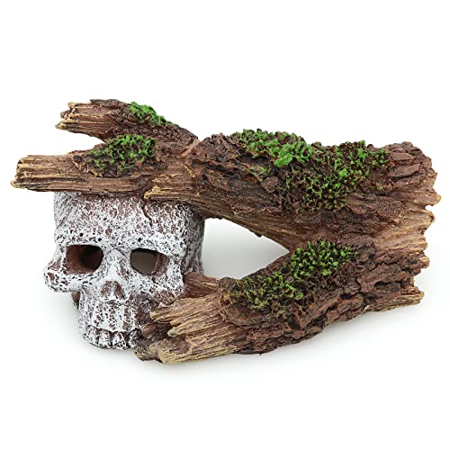 Image of AQUA KT Aquarium Landscape Skeleton Head Skull with Tree Branch for Betta Cichlid Fish Hiding Rock Aquatic Decoration