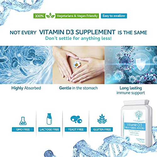 Vitamin D3 4000 IU Tablets, 1 Year Supply - 365 Easy to Swallow high Strength Micro-Tablets - Vegetarian Vitamin D Supplement to Boost The Immune System and Support Bone Health - Made in The UK - Image 4