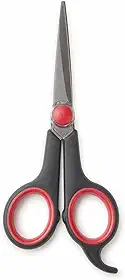 Tesoura Profissional para Corte de Cabelo Ou Costura, n° 7 1/2" Aço Inox, Preta e Vermelha, com Apoio– Precisão, Conforto e Durabilidade