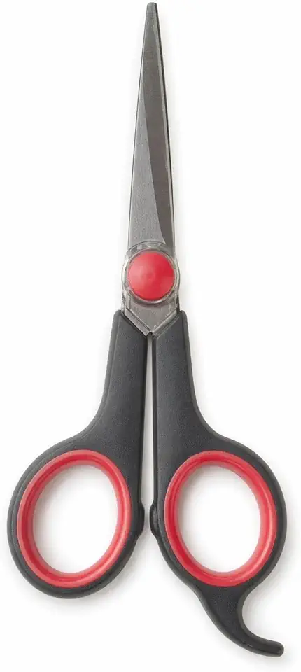 Tesoura Profissional para Corte de Cabelo, Aço Inox, 14cm 5 1/2", Preta e Vermelha, com Apoio– Precisão, Conforto e Durabilidade
