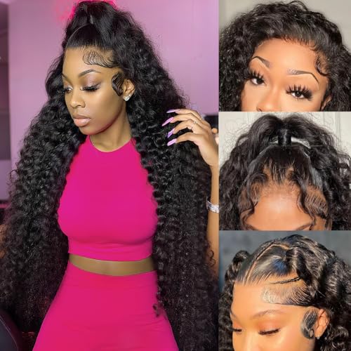 Ebarly Hidden Strap Water Wave 360 Glueless Wigs Human Hair Pre Plucked Pre bleached Human Hair Wig With Drawstring 220 Density Wet and Wavy HD Full Lace Front Wigs Human Hair 30 inch