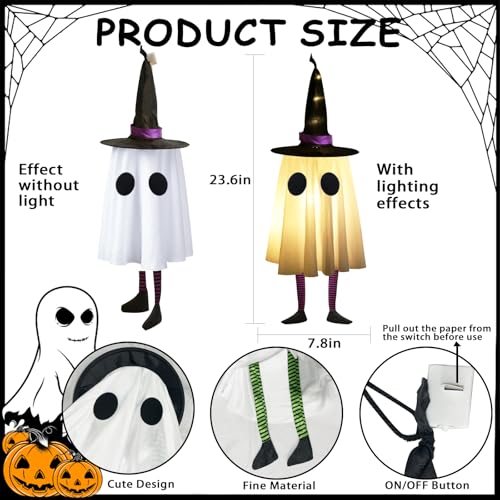 3-Pack 23.6" CYSKXYI Halloween Ghost & Witch Hat Hanging Lights - image 2