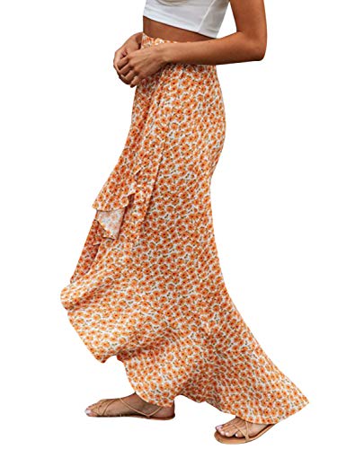 BerryGo Women's Boho Floral Wrap Maxi Skirt High Waisted Long Skirt with Slit3