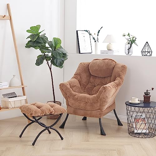 Image of LITA Plush Brown Modern Accent Leisure Upholstered Sofa Chair, Lounge Reading Chair with Armrests and a Side Pocket for Living Room, Bedroom & Small Space, 28.5 x 25.5 x 37.4 inches