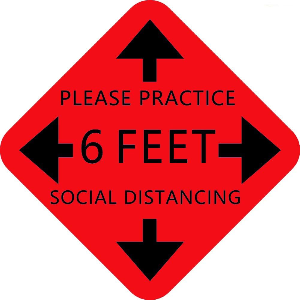 GETIT Social Distancing Floor Decal Sticker,Safety Social Distance Floor Sign Marker,6 Feet Removable Anti Slip Waterproof Sticker - 10 Pack - 7" X 7" (Red/Blue/Yellow) Red S-RB 10