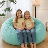 MEGO 5FT Oversized Soft Luxury Bean Bag Chair Cover (No Filler), Fluffy Faux Fur Stuffed Animal Storage Beanbag Cover, Anti-Slip Plush Fuzzy Lazy Sofa Bed Cover Adults Girls Kids Teens, Ombre Aqua