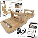 Woodsport Amplitude Lite - Push up board Premium de madera de bambú - Tabla de bomba de 65 cm (tamaño familiar) - Push Pro plegable y sólido + Elasticas de musculación + guía de entrenamiento 30 en 1