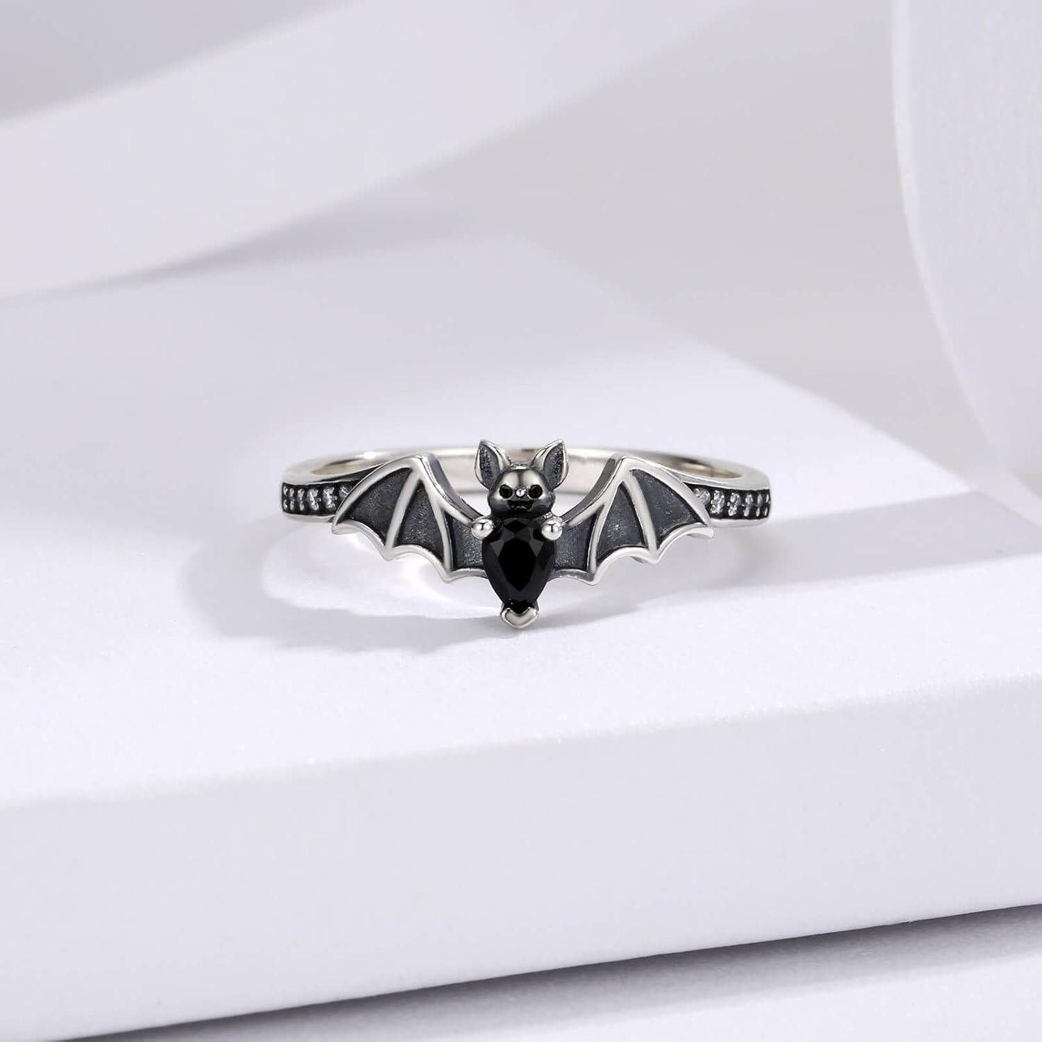 Gothic Bat Ring 925 Sterling Silver for Women - Halloween Jewelry Gifts for Dark Fashion Lovers