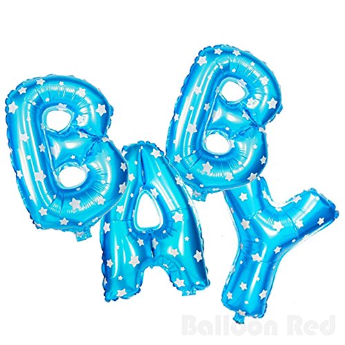 16 Inch Foil Mylar Balloons Bouquet for Wall Decoration (Premium Quality, Air-Fill Only), Blue Stars, Letters BABY
