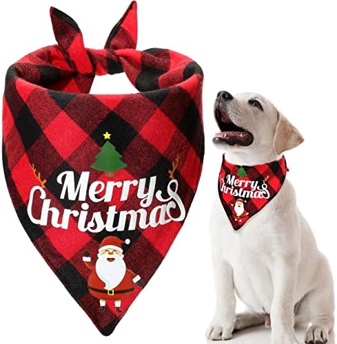 Xuniea Dog Bandana, Christmas Pets Scarf Xmas Dog Costume Accessories Adjustable Washable Cat Bandana Reversible Buffalo Plaid Triangle Bibs for Christmas Holiday Pets Birthday Costume Supplies