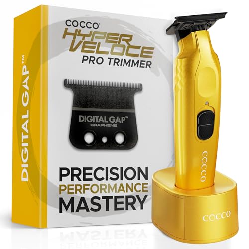 Cocco Hyper Veloce Pro Trimmer, Digital Gap Graphene Blade Edger, High-Torque Brushless BLDC Motor, Cordless, All-Metal Design, Lithium-Ion Battery, Charging Base Included, Yellow