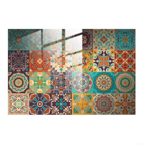 Zilimontt Lot de 24 autocollants muraux colorés pour carrelage marocain - Motif floral - Imperméable - Pour salle de bain, cuisine, maison (10 x 10 cm)